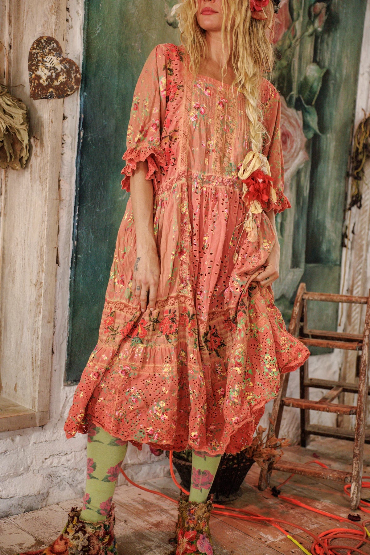 Floral Print Eyelet Calla Dress