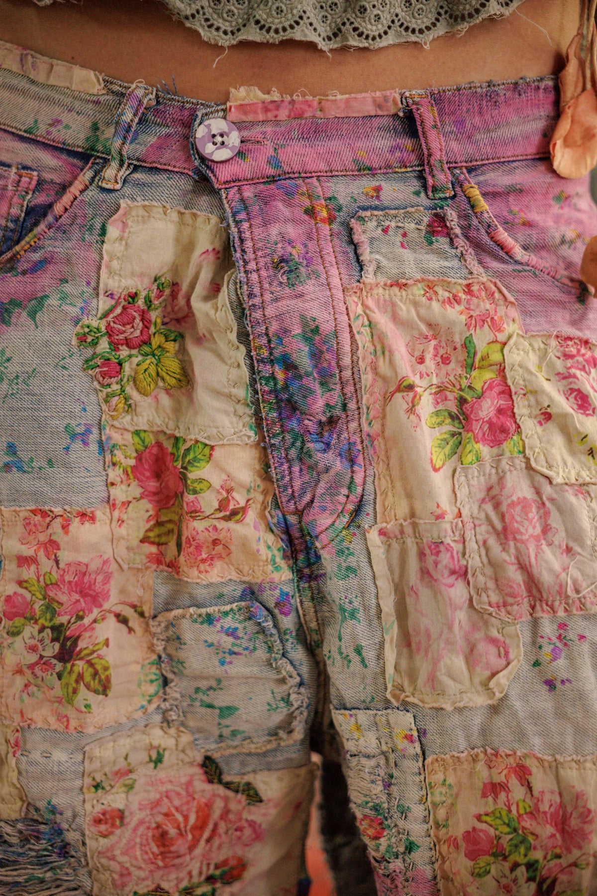 Floral Miner Denim Shorts