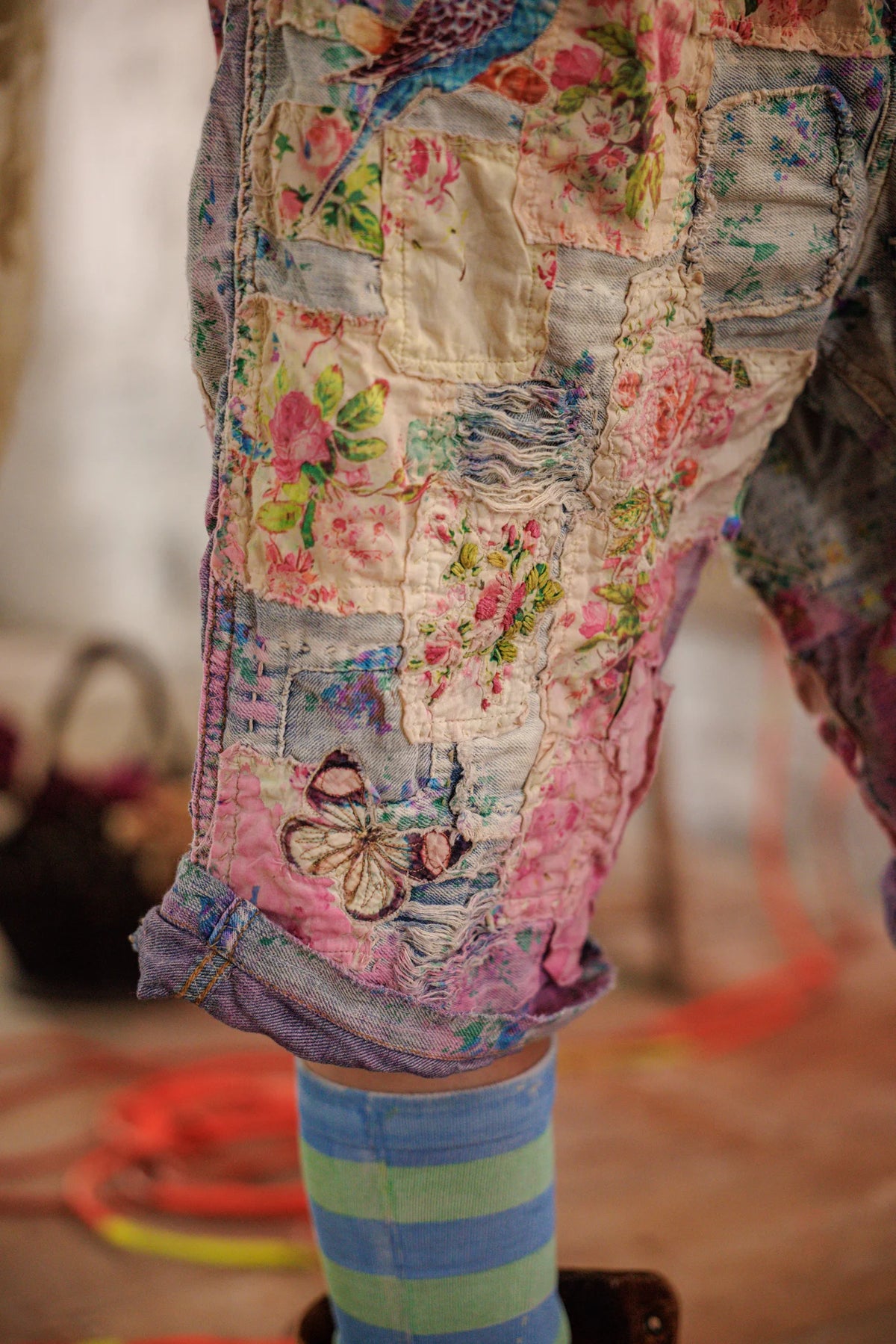 Floral Miner Denim Shorts