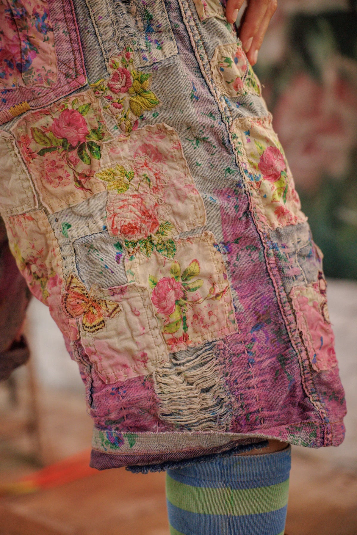 Floral Miner Denim Shorts