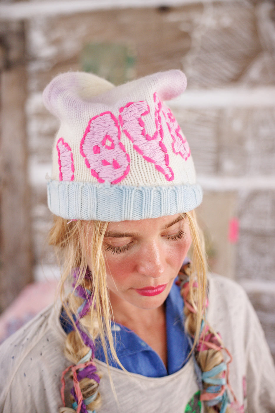 Embroidered Love Beanie